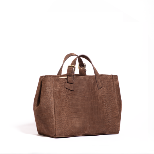 Brown textured tote bag on a white background