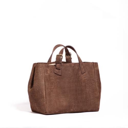 Brown textured tote bag on a white background