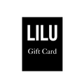 LILU gift card with black background and white text
