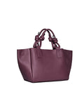 Purple handbag with knotted handles